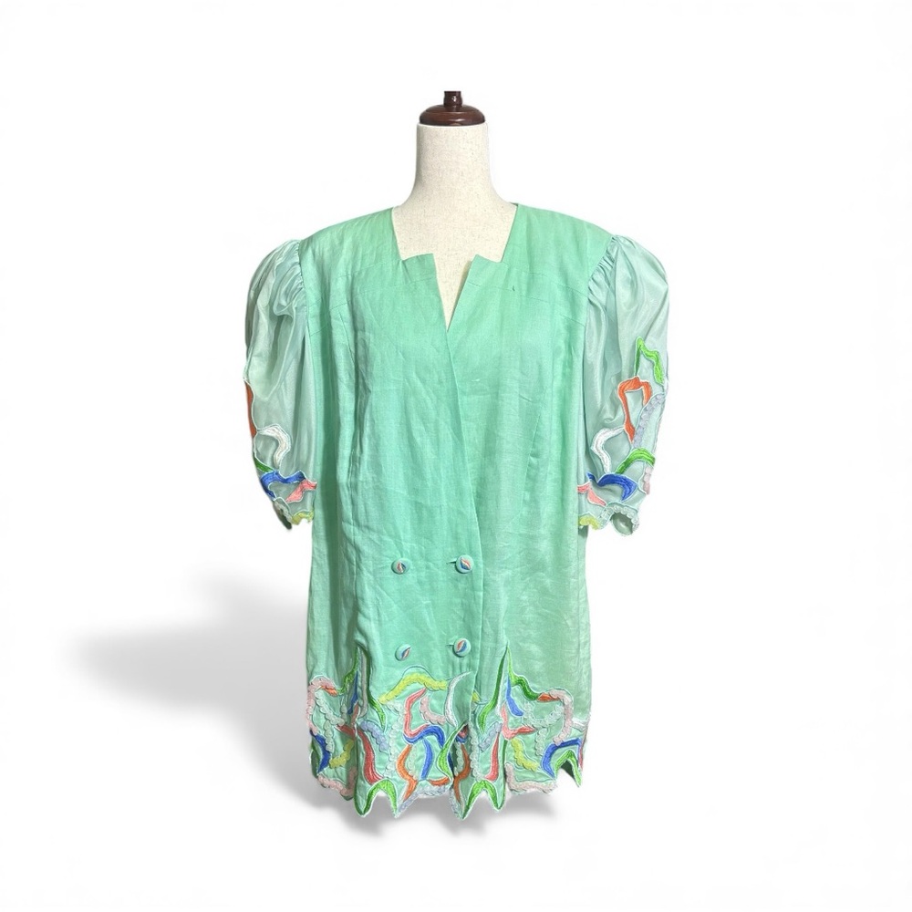 NWT Vintage DaVinci Sherbet Green Embroidered & Beaded Jacket or Dress Size 20